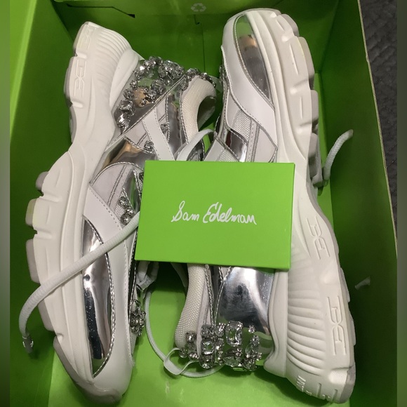 Sam Edelman Pyper Gym Sneaker (Women) White and Silver Embellished - Picture 2 of 6